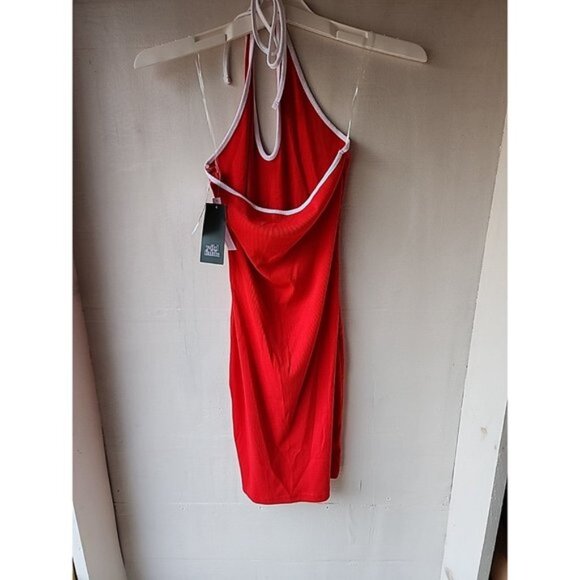 NWT Wild Fable Women's Red Ribbed Halter Neck Bodycon Mini Dress - Picture 5 of 6